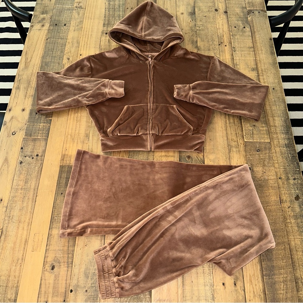 SKIMS Velour Velvet Full Zip Up Jacket Hoodie Wide Leg Sweatpants Set XS
